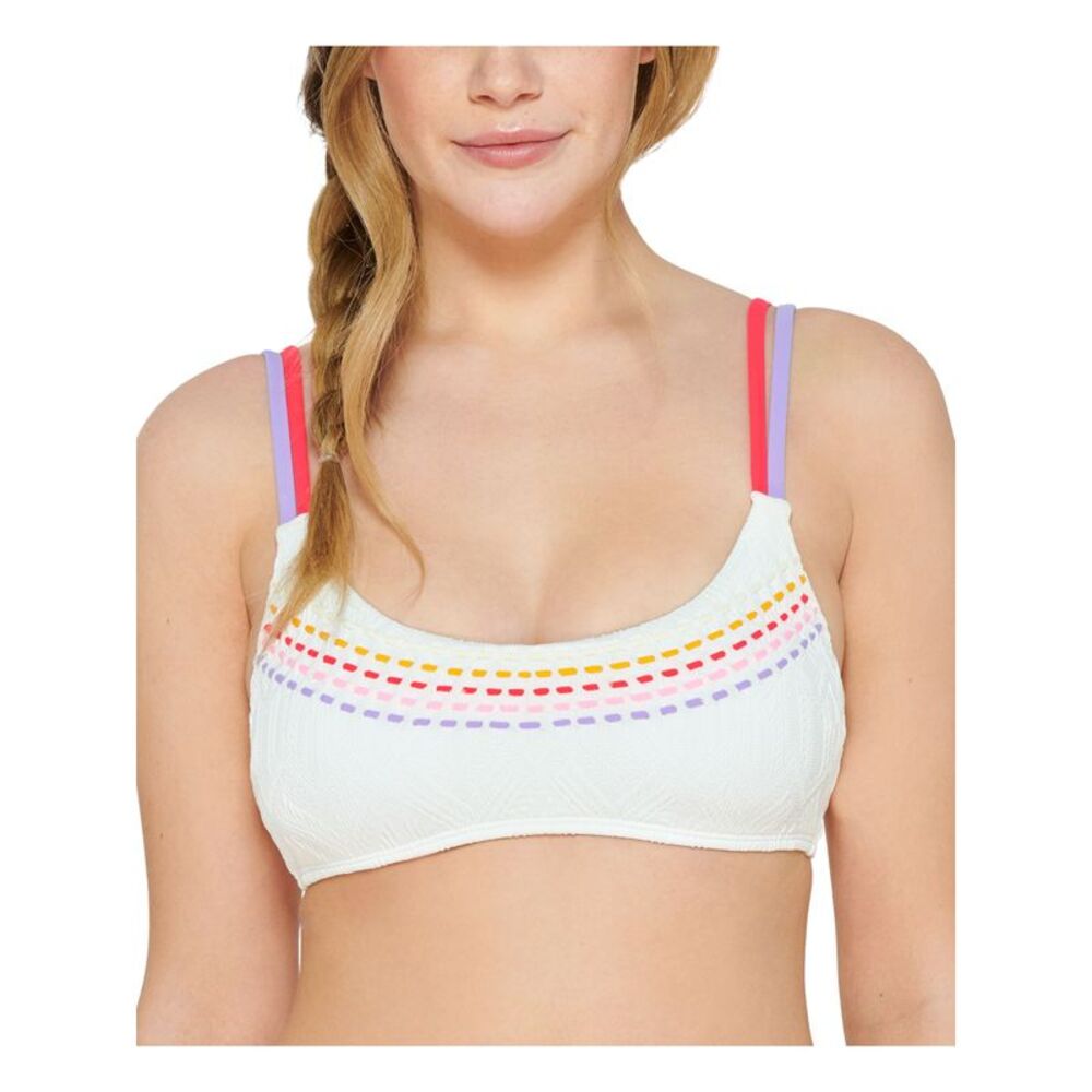 HULA HONEY Women's White Removable Cups Textured Bralette Swimsuit Top L